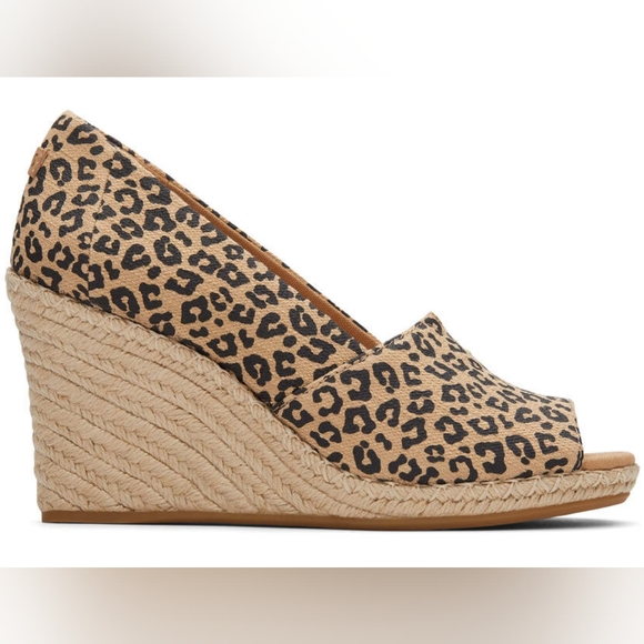 👣TOM'S Michelle Wedge Espadrille Natural Texture in Mini Leopard - Picture 2 of 12